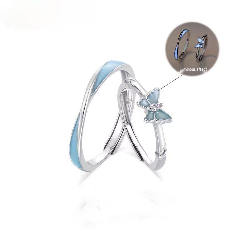 Luminous Butterfly Couple Rings – Versatile, Fashionable Fluorescent Pair Rings in Forest Style.