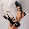 Damenmode Quadratische Spitze Flacher Ausschnitt Metallschnalle Weiche Sohle Rutschfest Quadratischer Absatz Schuhe Bao Spitze Niedriger Absatz Sandalen