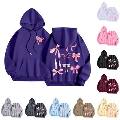 Sudadera de Moda para Mujer Manga Larga Estampada con Letras Lazo con Capucha y Cordón Ajustable Jersey Oversize con Bolsillo Top