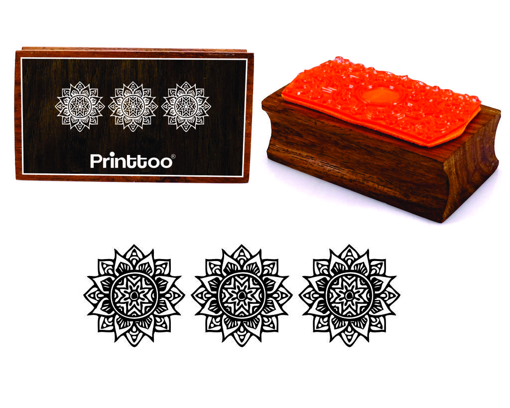Printtoo Mandala Design Rectangular Wooden Rubber Stamp Block Scrap-Booking