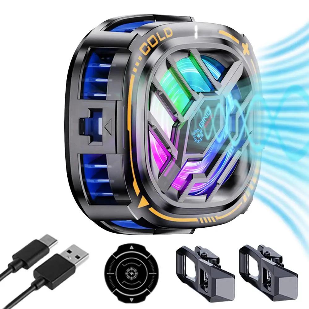 

X76 Portable Cell Phone Cooling Fan Semiconductor Phone Radiator with 3 Levels Cooling Effect RGB Lighting Back Clips