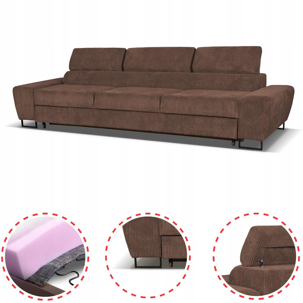 Sofa 3 Seater Sofa Bed with Sofa Bed. Savio Family Furniture Brown Corduroy