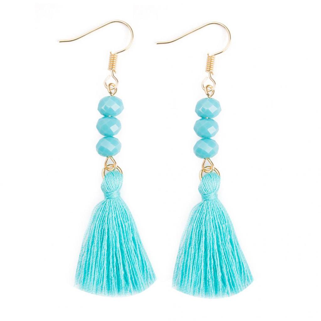 Bohemian Acrylic Bead Women Girls Tassel Hook Earrings Long Dangle Party Jewelry
