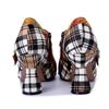 Johnature Retro Plaid Patchwork Comfortable High Heels Genuine Leather Rivet Fashion Women's Pumps