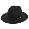 Retro Jazz Hat Black Leather Belt Woolen Hat Cowboy Ancient Black Woolen Hat Flat Brim Hat