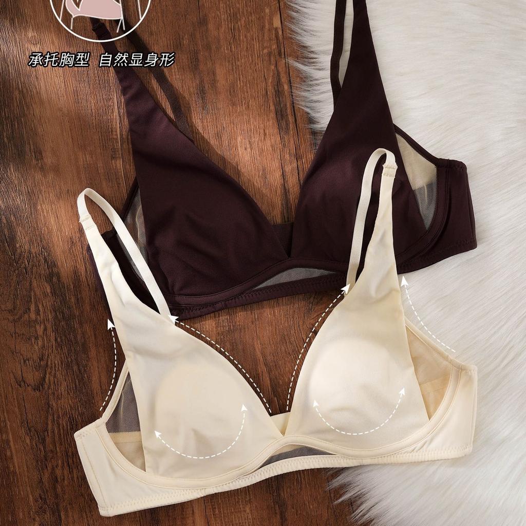 Small Milk Skin Summer Seamless Breathable Rabbit Ear Underwear Women's Micro-gathering No Steel Ring Anti-sagging Breast Bra