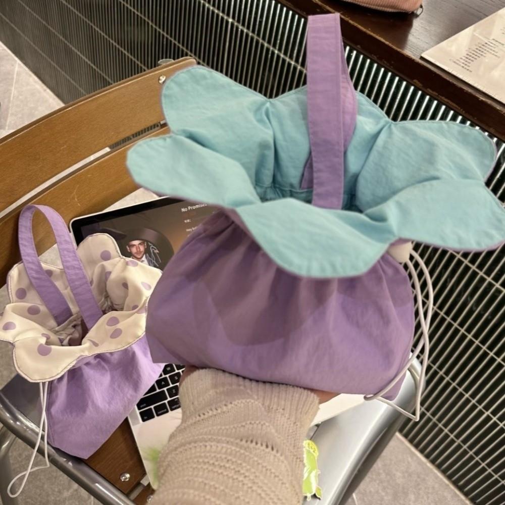 Canvas Drawstring Bag Nylon Irregular Handbag INS Flower Shape Bucket Bag Vacation
