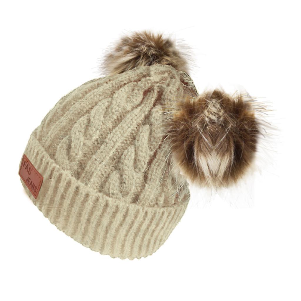 Double Ball Children's Wool Hat Wool Ball Baby Knitted Elasticity