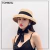 2021 New Natural Raffia Straw Fedoras Foldable Trilby Short Brim Summer Hat Derby Hat Black White Ribbon Panama Hat Elegant Lady