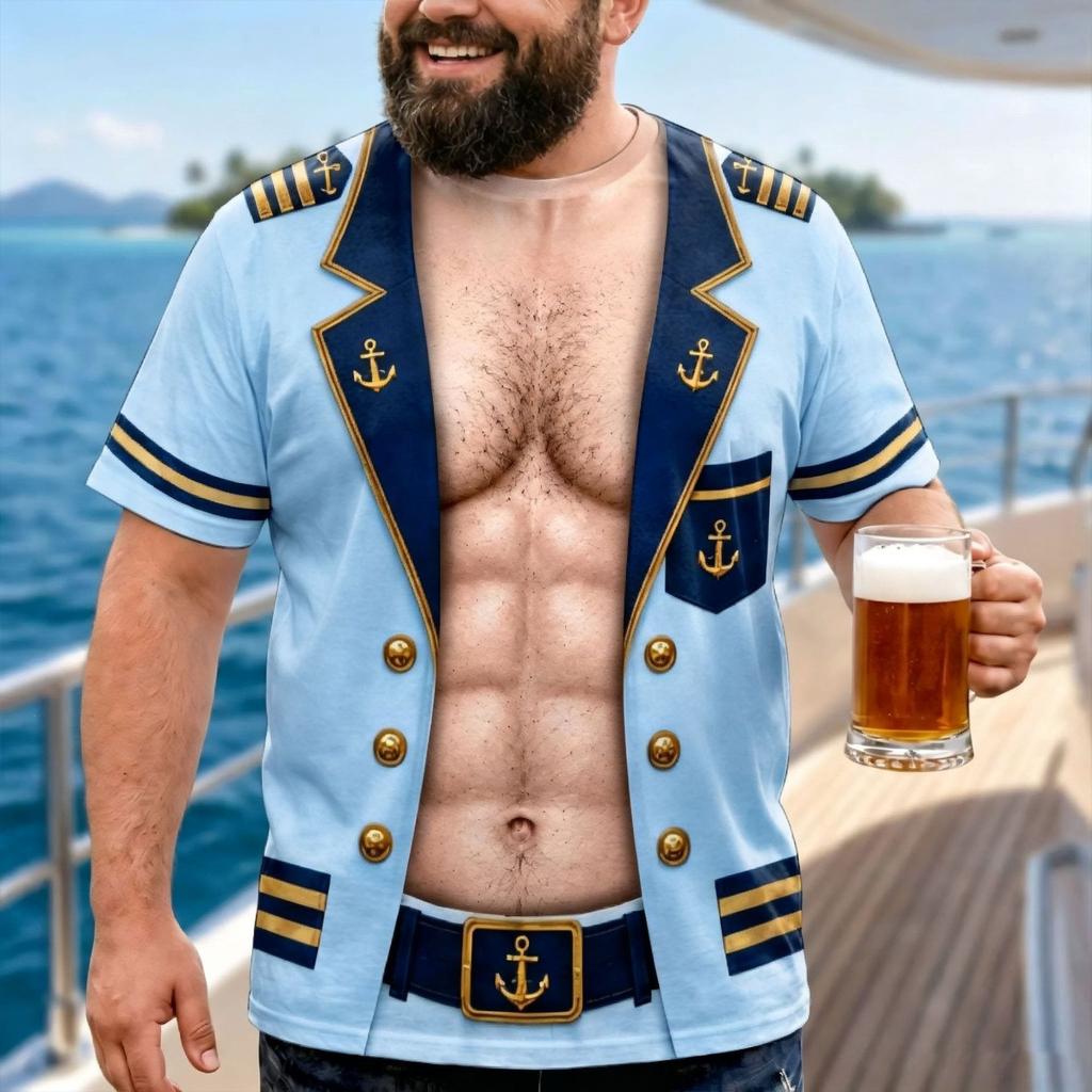 T-shirt a maniche corte da Capitano Nautico, Per Divertimento alla Festa in Barca