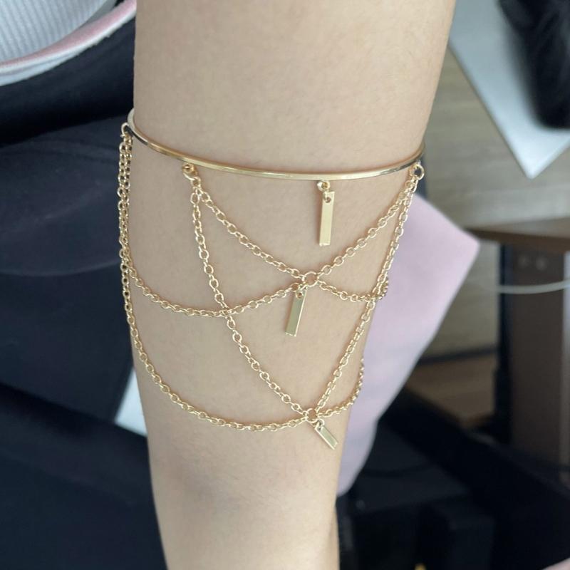 Women's Stacked Fringe Arm Chain Jewelry Customizable Fit Alloys Arm Bracelet for Casual and Formal Occasion