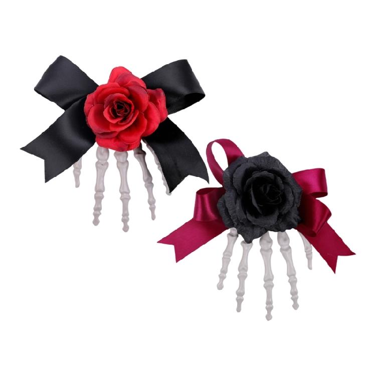 1pc Gothic Rose Skeleton Hair Clip Secure Side Clip Design Plastic Construction For Halloween Party Accessories
