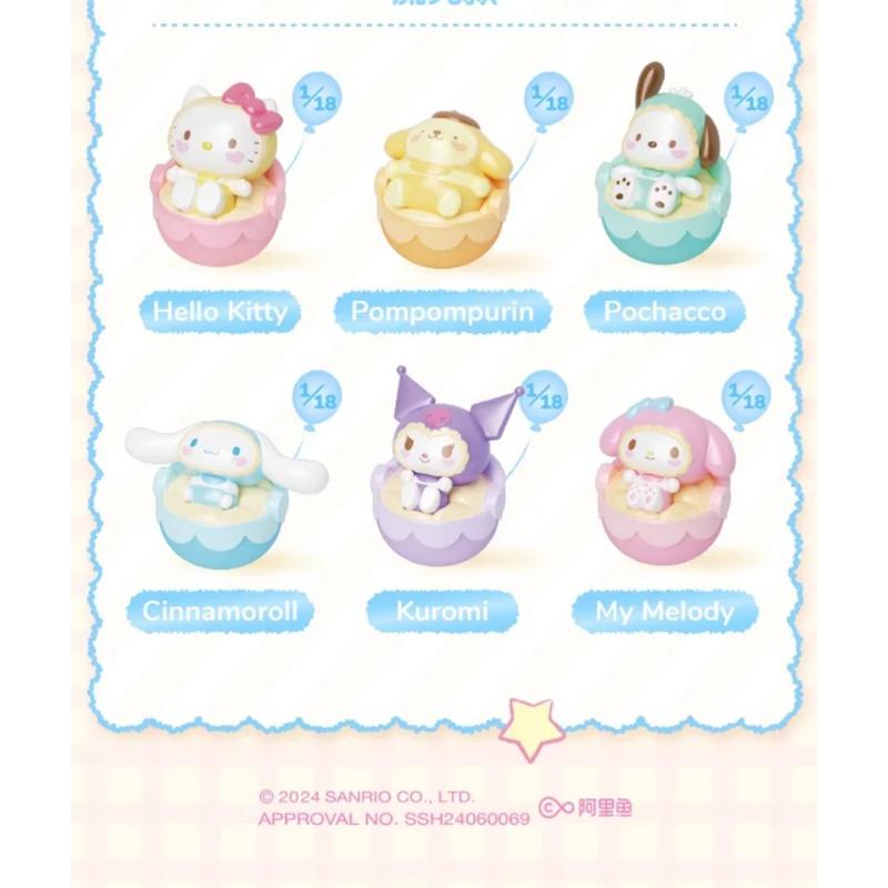 Roly-Poly Cradle Cute Beans My Melody Pom Pom Purin Kuromi Pochacco Cinnamoroll Blind Bag Gifts Toy Model Anime Figures