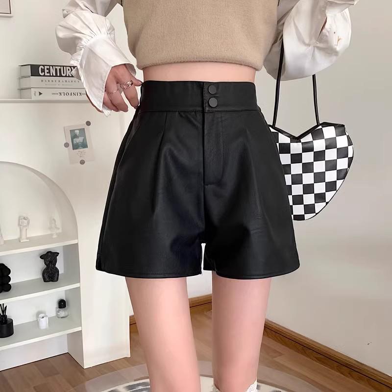 

Korean High Waist Washed Leather Wide Leg Shorts - Women s Slimming Casual Spring 2025 2XL кавовий