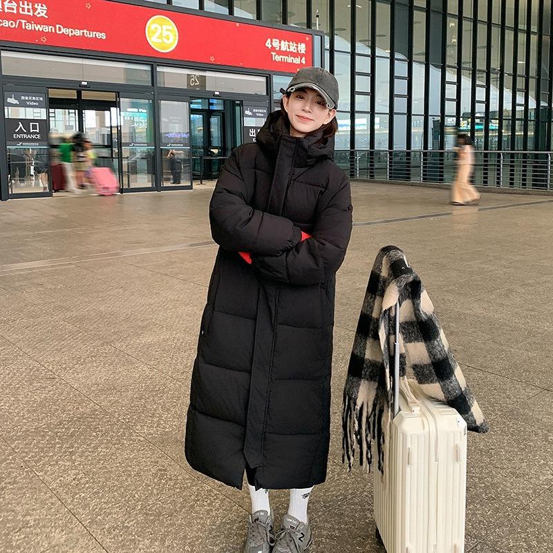 Down Cotton Jacket for Women Over Knee Long Hooded Winter New High-end Warm and Versatile Fashionable Women's Cotton Jacket