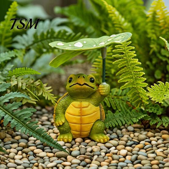 Outdoor Yard Decor 3Pcs/Set Mini Animal Statues, Frog Elephant And Turtle Figurines with Leaf Hand Painted Resin Crafts Umbrella, Miniature