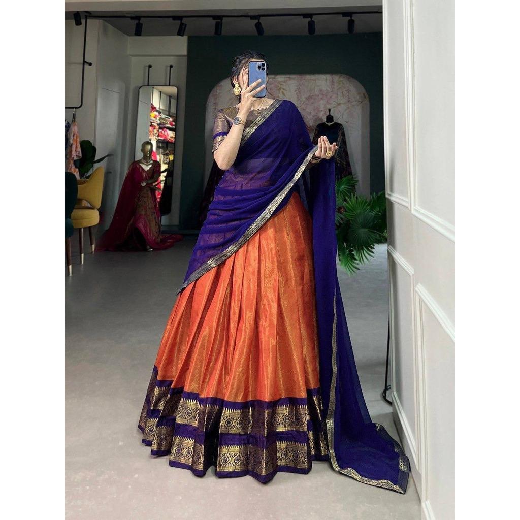 Indian Designer Kanjivaram Lehenga Dupatta Set Wedding Wear Lehenga Choli Dress