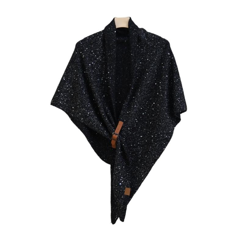 Solid Color Wool Blend Triangular Stole With Leather Clasp Warm Soft Scarf Wrap For Women Lady Winter Autumn Accessory
