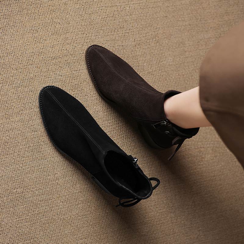 Krazing Pot Cow Suede Nubuck Round Toe Thick Heels Chelsea Boots Size 42 Slip on Women Butterfly-knot Ankle Boots