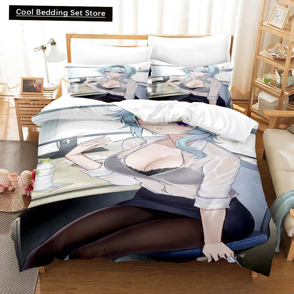 Kawaii Anime Genshin Impact Eula Lawrence Bedding Set Single Twin Full Queen King Size Bed Set Adult Kid Bedroom Duvetcover Sets