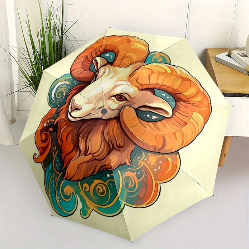 1pc Zodiac Ram Automatic Open/Close Umbrella, Portable Folding Umbrella for Travel, Themed Events, It is suitable as a gift for various festivals, Out