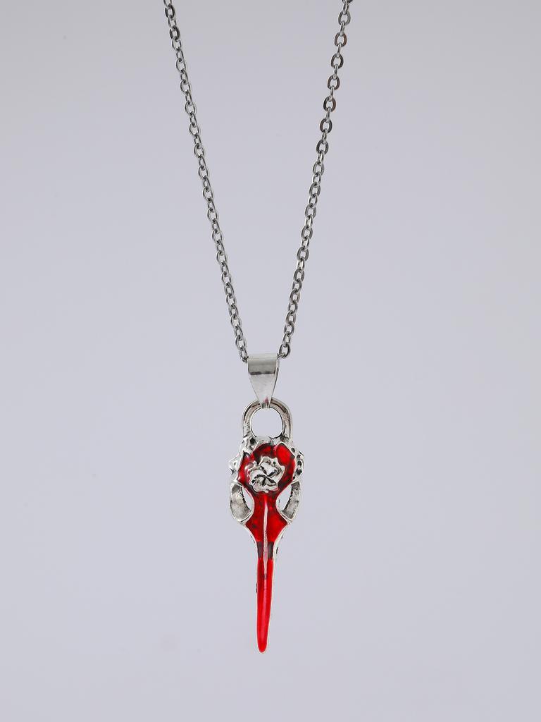 Hip-hop Punk Red Skull Cross Thorny Heart-shaped Pendant Sliver Color Chain Necklace for Women Halloween Party Goth Jewelry Gift