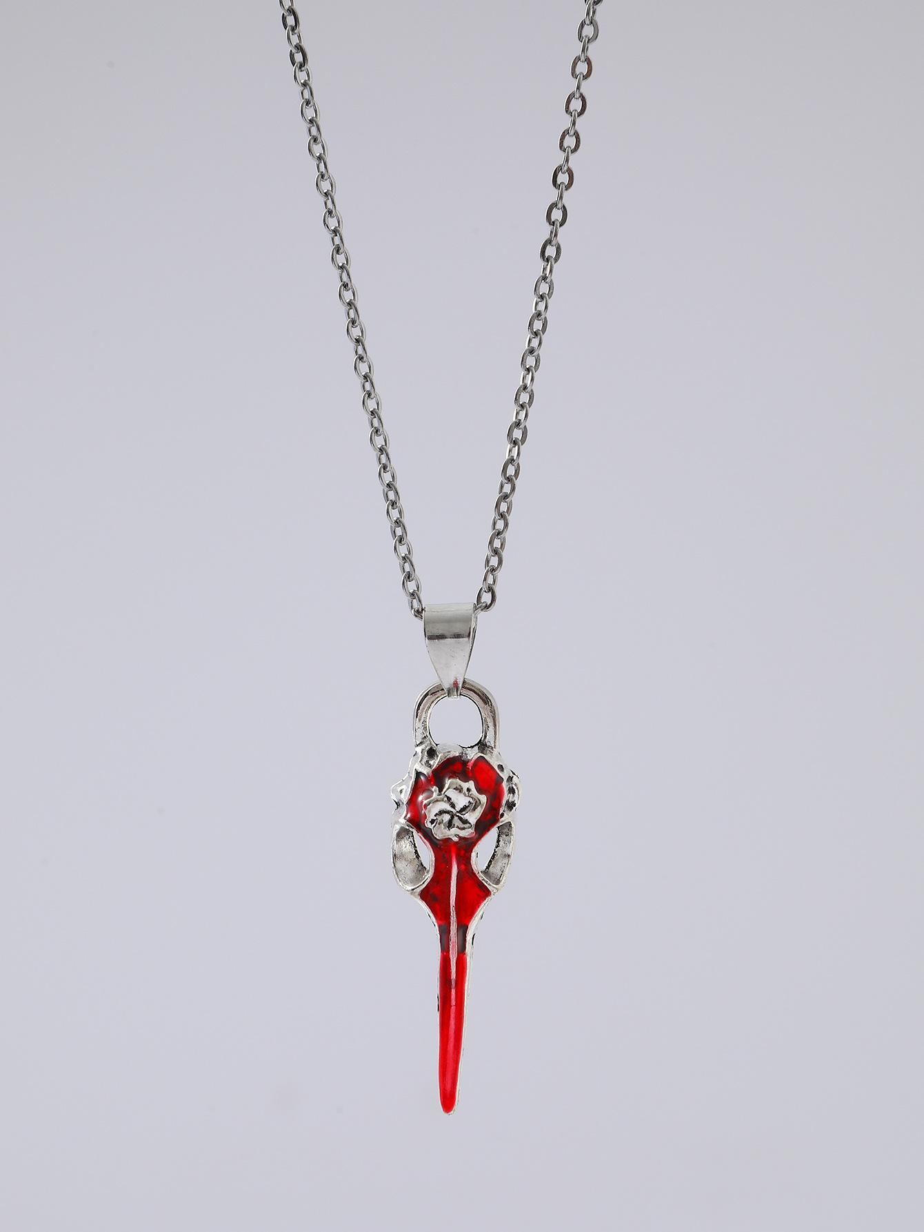 

Hip-hop Punk Red Skull Cross Thorny Heart-shaped Pendant Sliver Color Chain Necklace for Women Halloween Party Goth Jewelry Gift