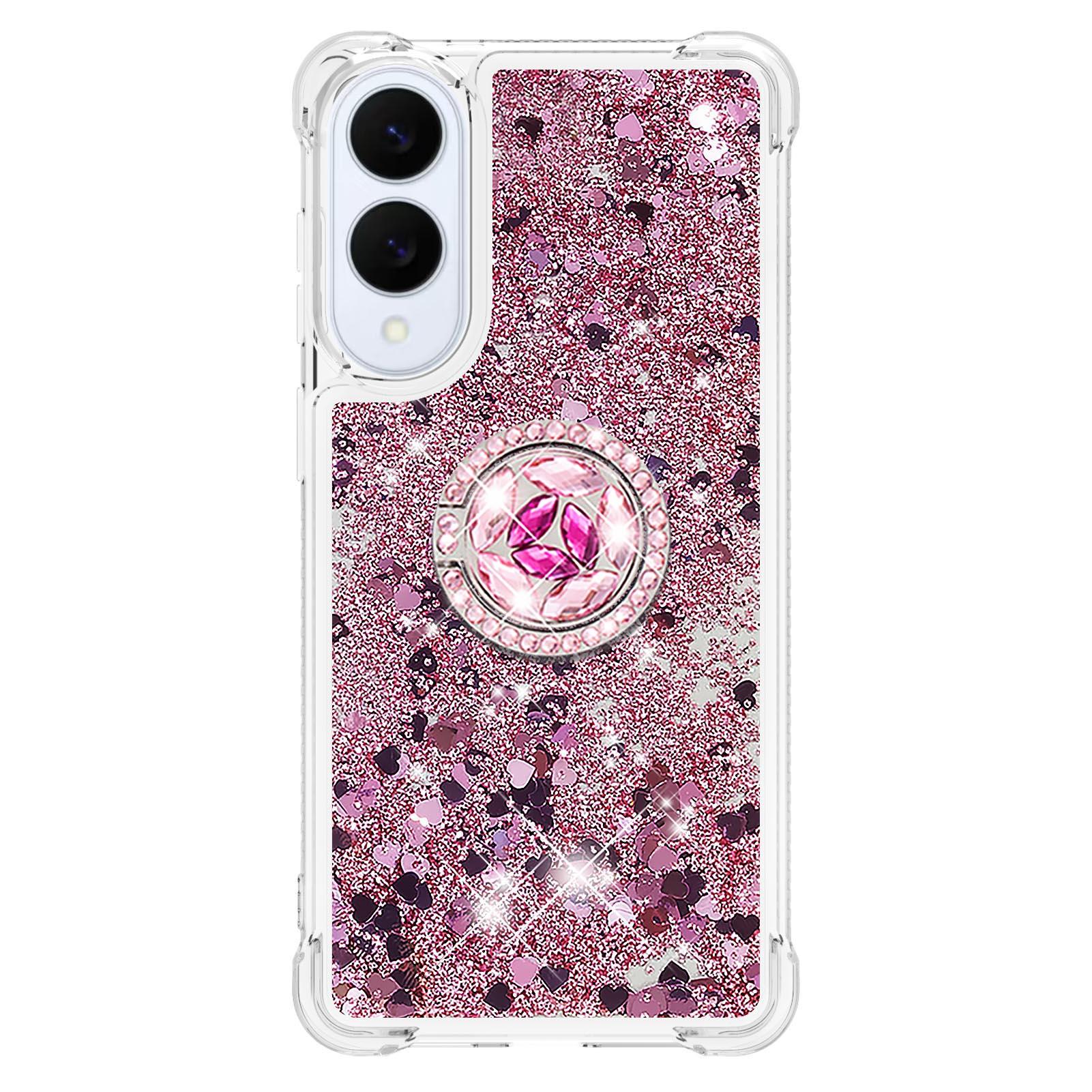 

For Samsung Galaxy S25 Edge TPU Case with Kickstand Quicksand Shockproof Cover Silver/Hearts