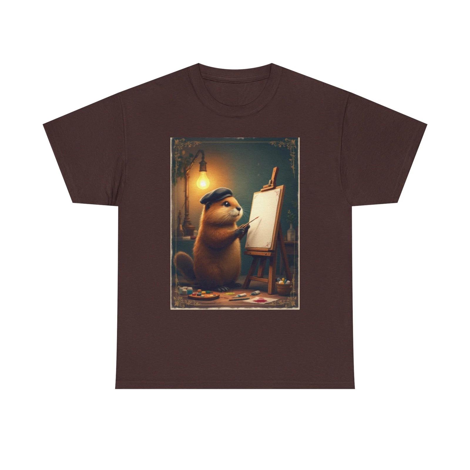 Whimsical Beaver Artist Tee | Cute Animal Shirt | Fun Nature Gift for Art Lovers L