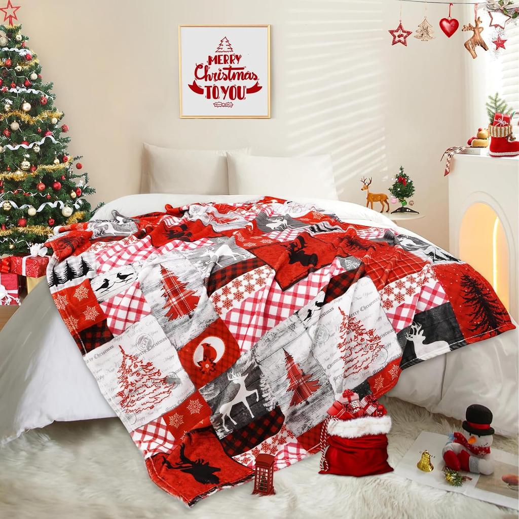 1PC Christmas Blanket Christmas Tree Christmas Throw Blanket Soft Warm Flannel Reindeer Christmas Blankets for Couch Bed Sofa