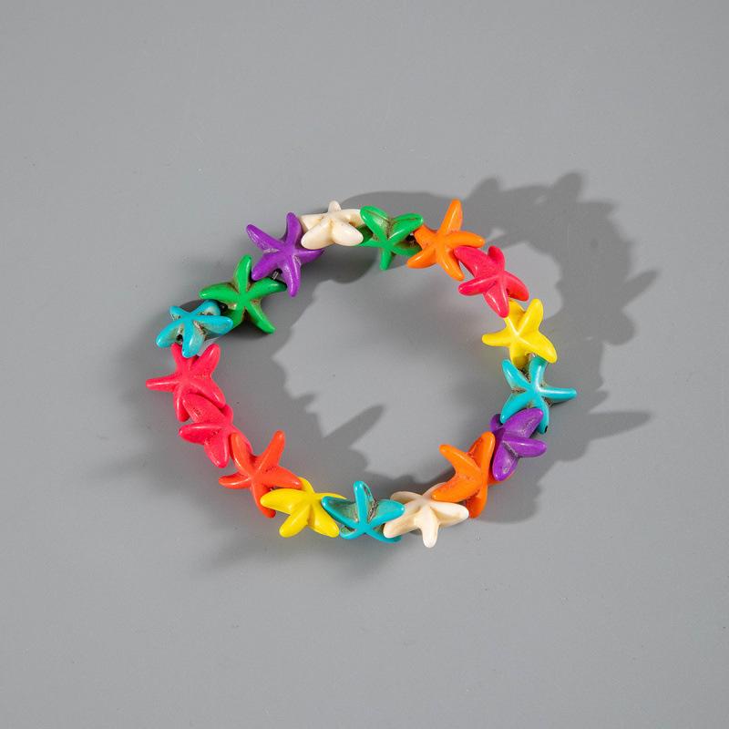 Bohemian Starfish Turtle Elastic Bracelet, Summer Vacation Wind Shell Adjustable Hand Rope Jewelry for Women