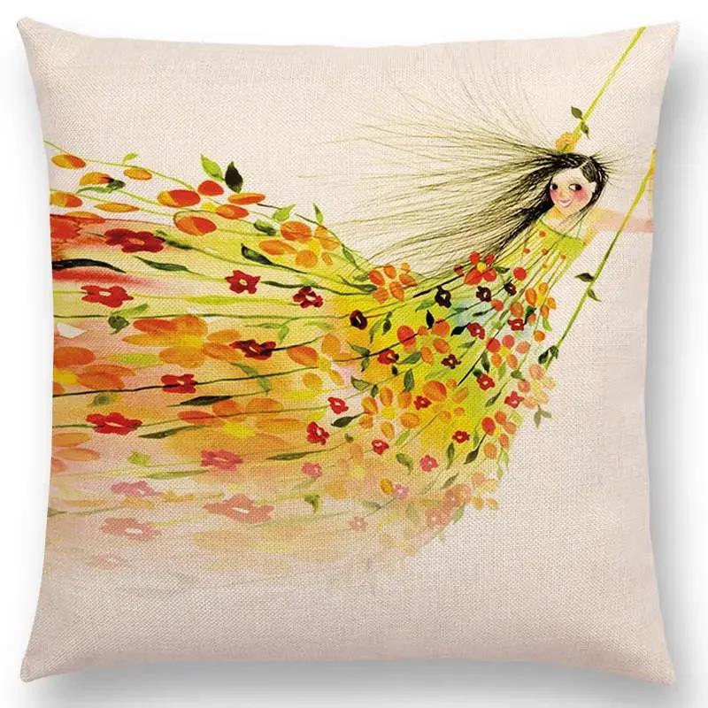 

Чехол для подушки с изображением акварельного мультфильма «Единорог» со сказкой, свежая картина, домашний декор, наволочка для дивана 66x66cm золотистый