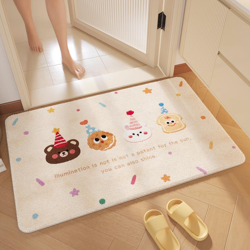 Bathroom Floor Mat Water Absorbing Cashmere Floor Mat Cartoon Color Dirt-resistant Anti-slip Mat Bathroom Door Foot Mat