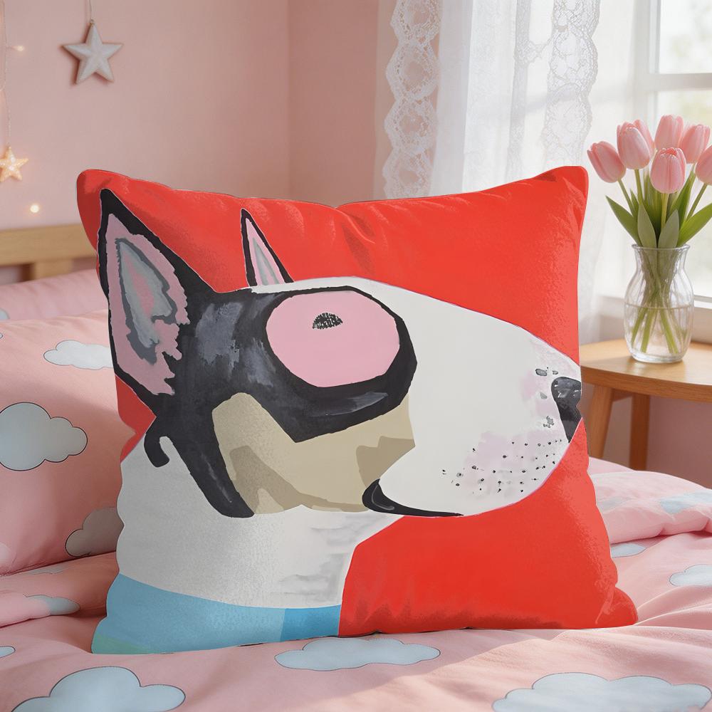 Cartoon Bull Terrier Series Cushion Cover Square Short Plush Pillow Case Living Room Sofa Home Decor Funda X