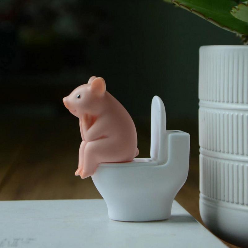 Cartoon Pig Desktop Ornaments Pig Sitting On Toilet Piggy Figurine Miniature Animal Creative Toy Kids Gift Desktop Decoration