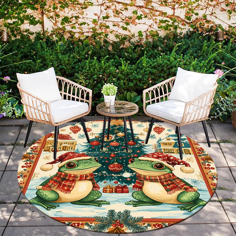 Christmas Frog pattern round rug,Carpet Rug for Living Room Bedroom Sofa Playroom Decor,Non-slip Floor Mat,Holiday Gifts and Birthday Gifts