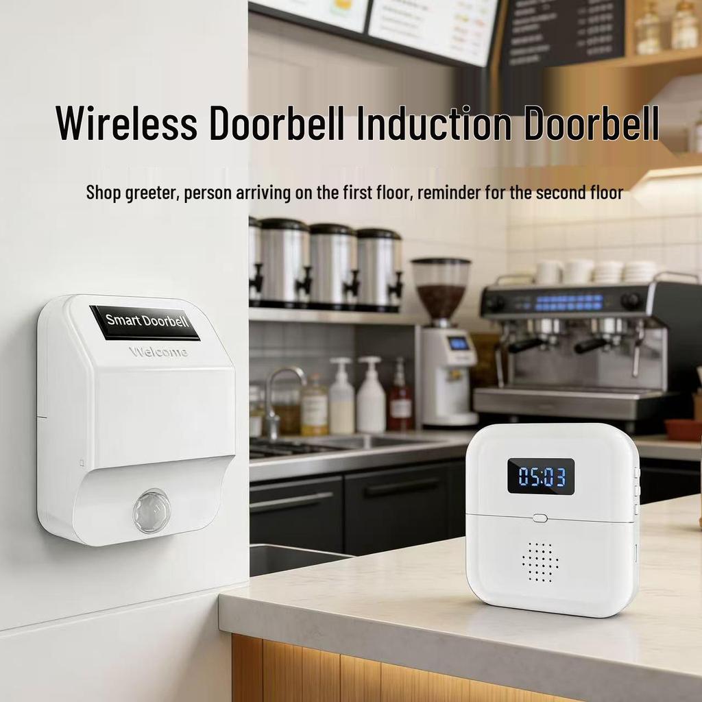 Chenji Infrared Wireless Doorbell with Time Display for Store Entry Alert