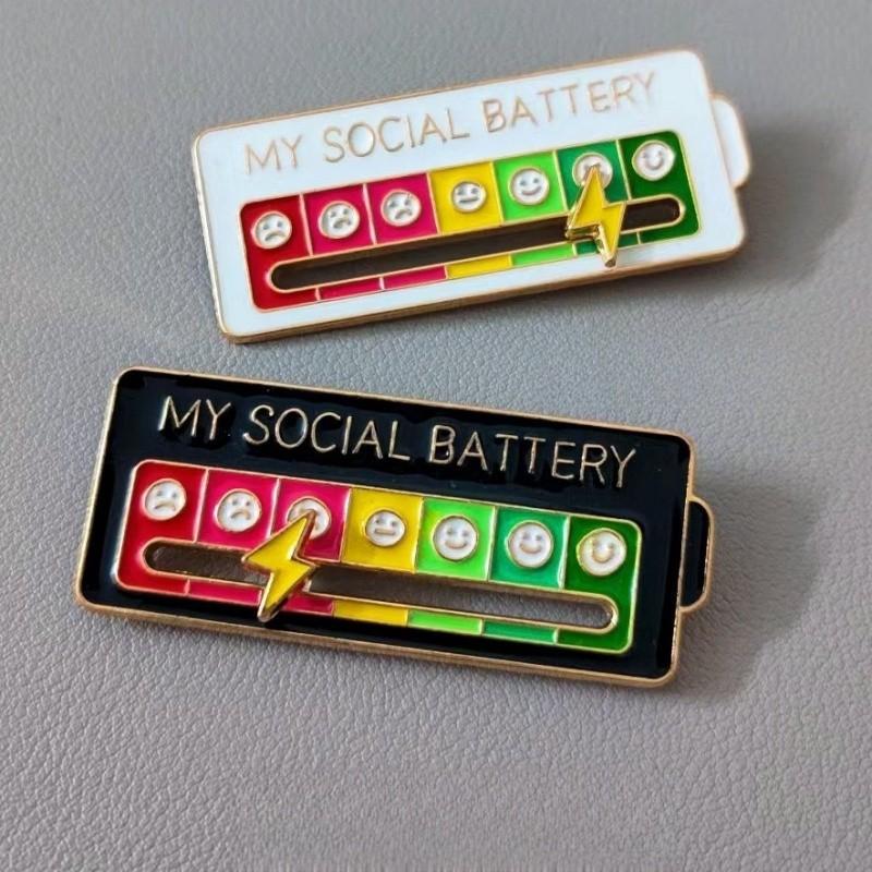 My Social Battery Slideable Creative Mood Switching Brooch Pin Badge Jewelry Accessories Gift