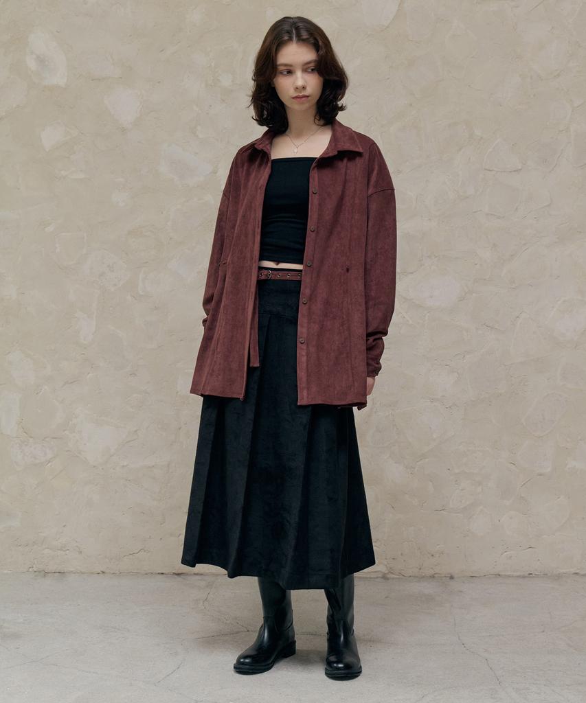 ITOV SEOUL Suede Belted Shirt Jacket Brown