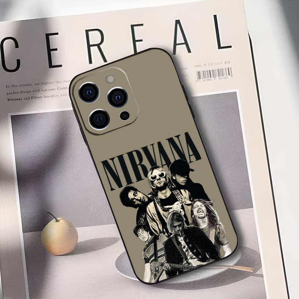 

N-Nirvana Rock Band Soft Black Phone Case for iPhone 17/16/15/14/13/12/11 pro Max/XS Compatible with Multiple Phone Models iPhone14Pro