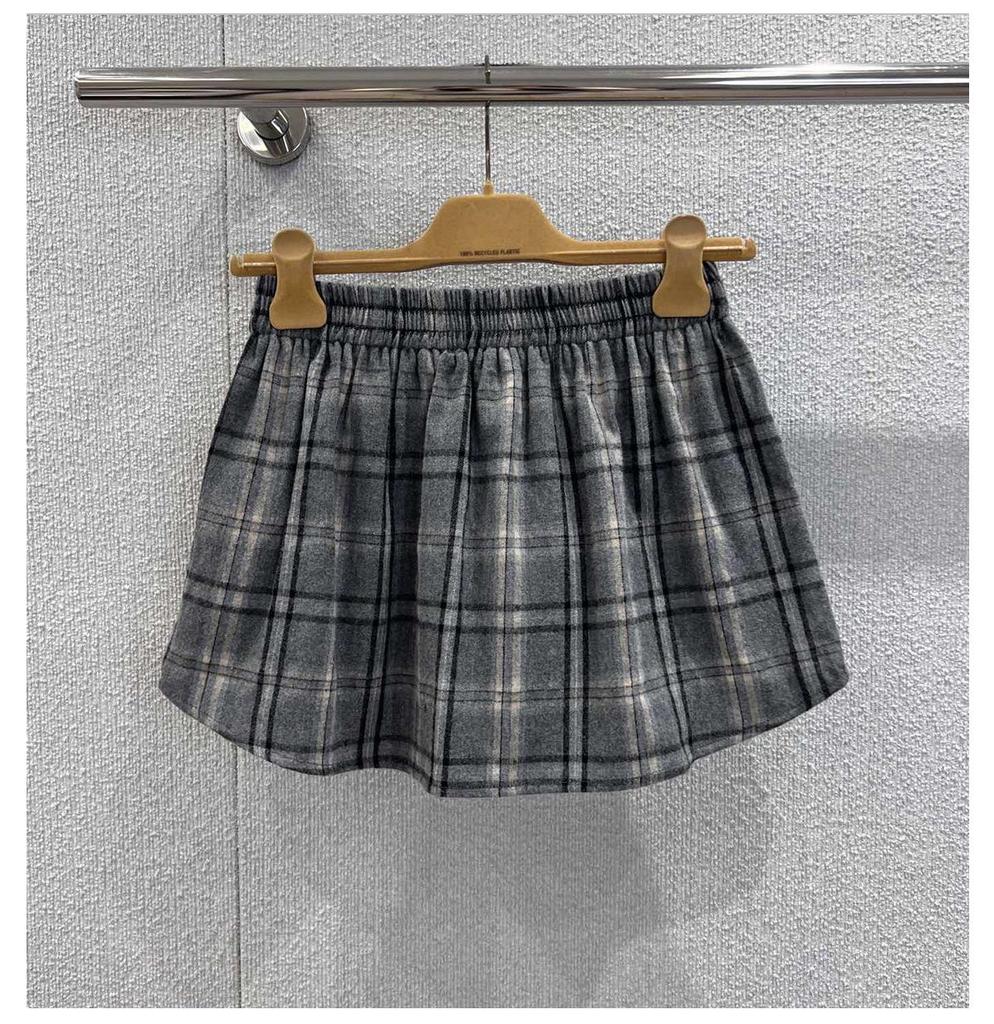 Miu Style Plaid Mini Skirt: Elastic Waist, Single-Breasted, Autumn/Winter Collection
