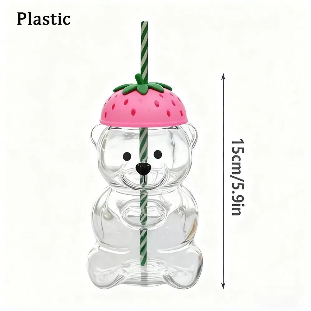 Cute 2025 Bear Plastic Cup with Lid Large Capacity Glass Cup with Straw Transparent Teddy Bear Plastic Cup Parties