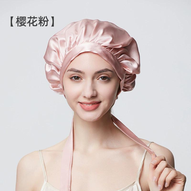 100% Mulberry Silk Hood Sleeping Cap Women's Night Hat 19 Momme with Adjustable Ribbon Hair Care