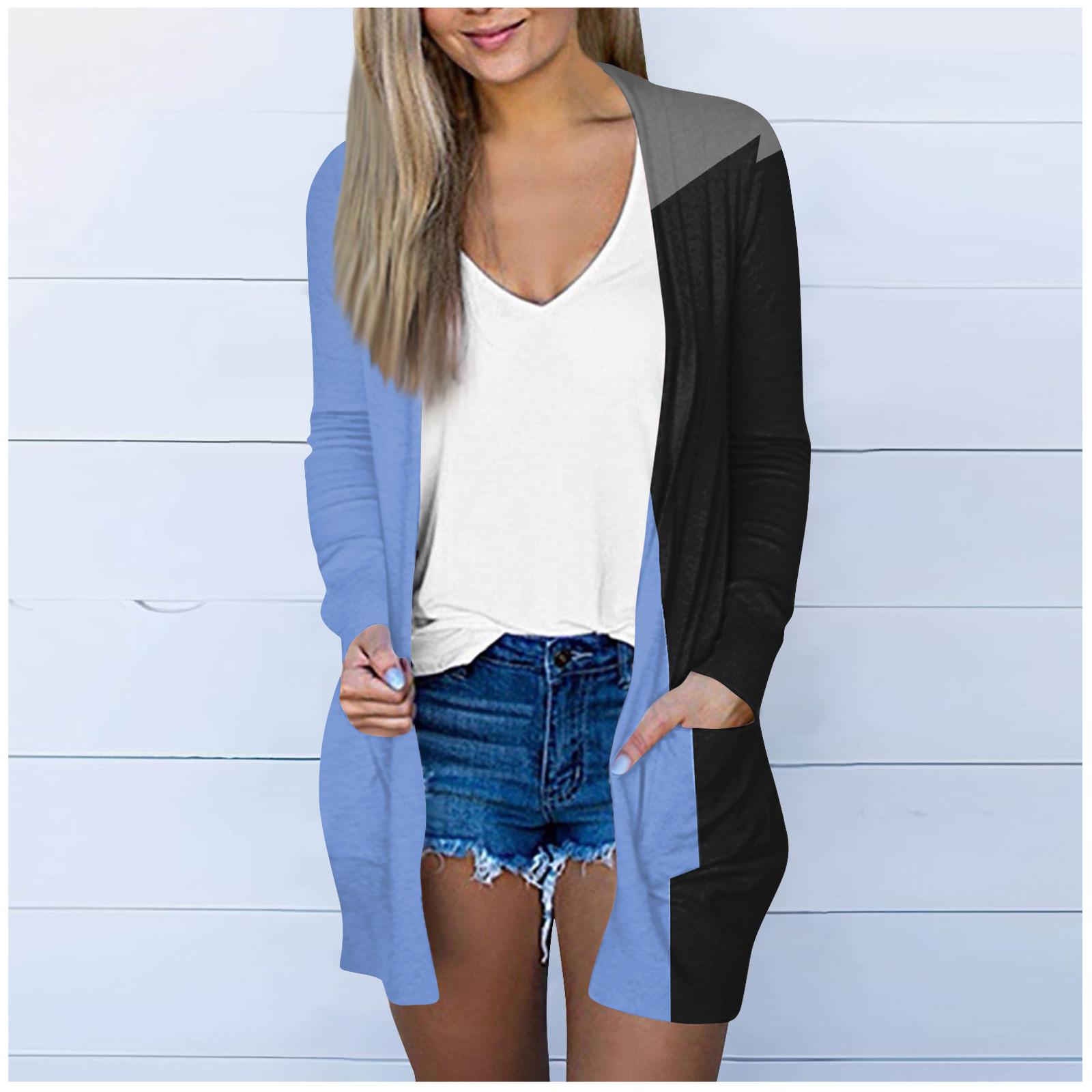 

Женская модная свободная повседневная куртка-кардиган средней длины с длинными рукавами и принтом, топ XXL синий