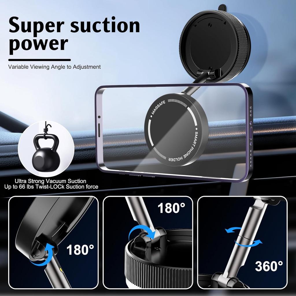 2026 Upgraded 360° Vacuum Magnetic Car Phone Holder for Magsafe [96+LBS Strongest Suction & 2800gf Strongest Magnetic]