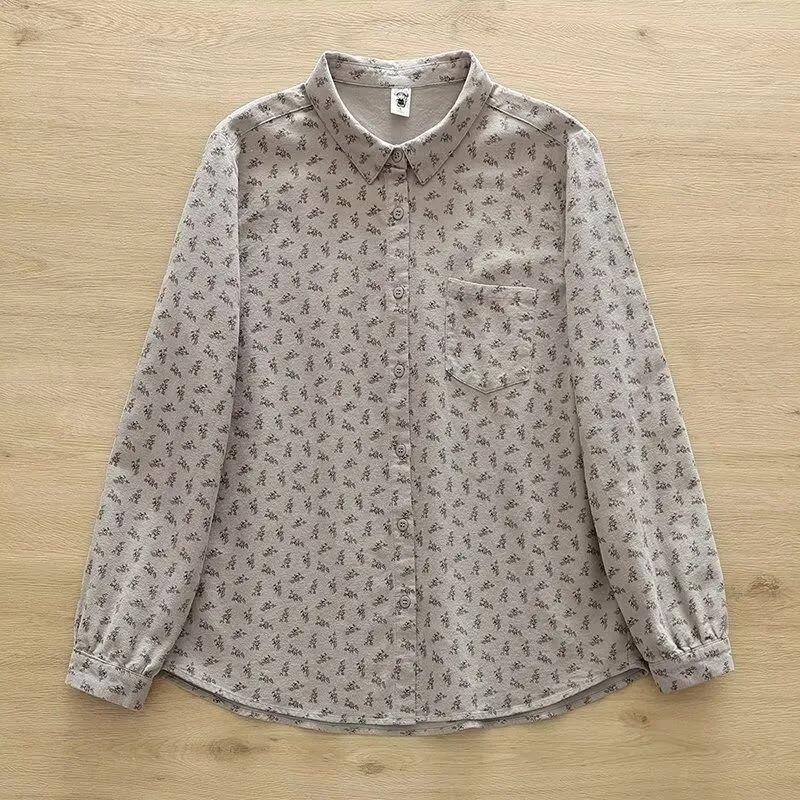 

women floral print shirt turn down collar long sleeve button down casual blouse L серый