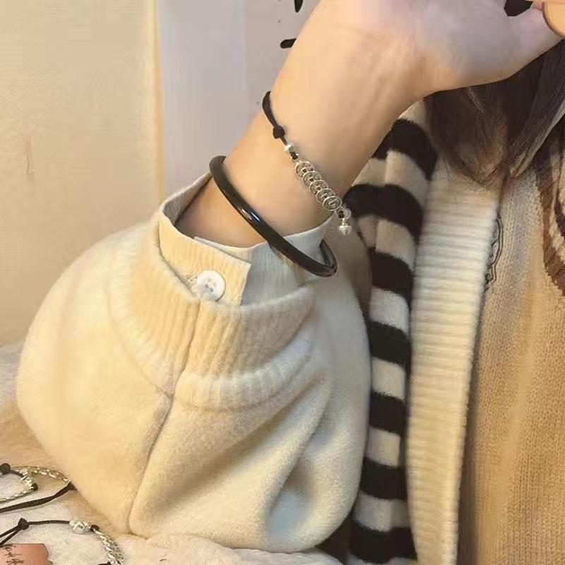 Xiaohongshu Woven Luck Bell Bracelet with Five Emperors Coins, Adjustable Red String for Birth Year, Chinese Style.