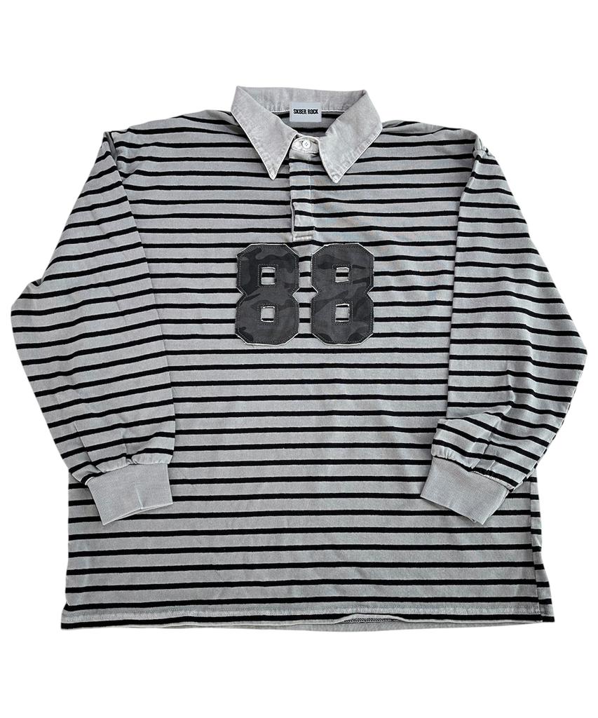 SK8ER ROCK Pigment 88 Stripe Rugby Shirt ((Gray*Black))