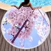 Cherry Blossom Round Beach Towel,Pink Romantic Cherry Blossom Sand Proof Beach Blanket Absorbent Quick Dry Pool Towel Picnic Mat