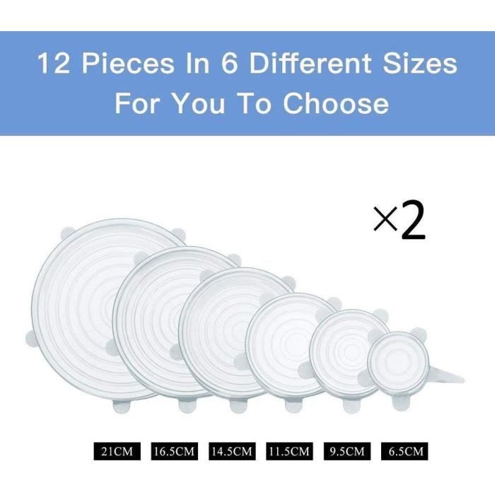 Food Cover - 12pcs - Stretchable Silicone - Reusable - Leak-proof - White